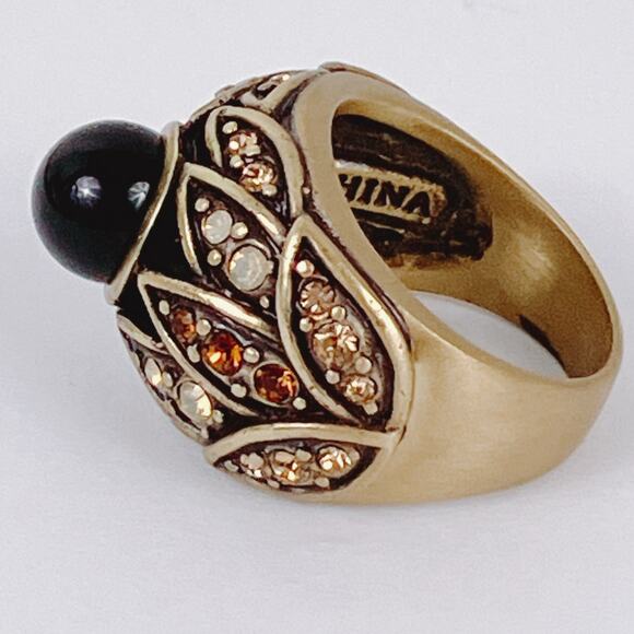 Signed Heidi Daus Onyx Black Cocktail Ring Swarovski Crystal Rhinestone Sz 6.75 - Picture 4 of 11